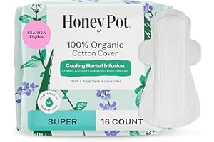 The Honey Pot Company, Organic Super Herbal-Infused Pads with Wings, 16 Count