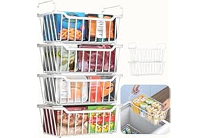 WELDUN Gefrierkörbe mit klappbarem Griff, 6 Pack stapelbar Gefrierschrank Organisator für 99L 198L kleine Gefriertruhe, Metall Gefrierbehälter mit Raumausnutzung, weiß