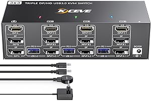 Switch KVM USB 3.0 3 Monitory 3 Komputery 3 Porty Hdmi+Dp+Dp, Youtinghdav Switch KVM 8K Przy 60 Hz 4K 144Hz Dla 3 Komputerów 3 Monitory i 4 Urządzenia USB 3.0 Klawiatura z Myszką