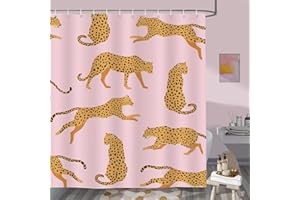 ‎BONHAUSE Bonhause Duschvorhang Rosa Leopard Tropische Tier Gepard Duschvorhänge 180 x 180 cm Anti-Schimmel Wasserdicht Polyester Stoff Waschbar Bad Vorhäng für Badzimmer mit 12 Haken
