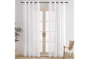 Pony Dance Vita voilegardiner med öljetter för vardagsrum i 2-pack, transparent och i linneutseende, H 220 x B 140 cm