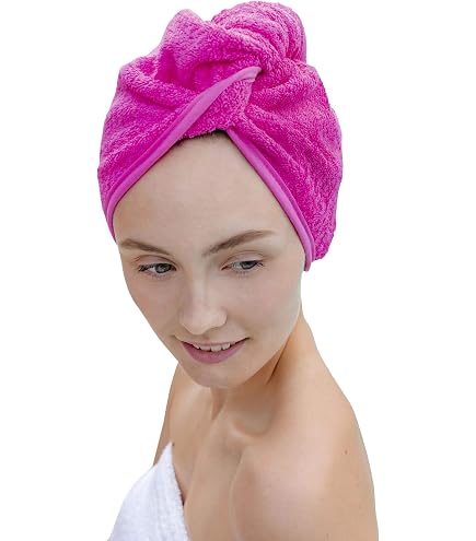 Lot De 2 Serviettes Turban En Coton - Absorption Rapide - Séchage Doux Des Cheveux - Rose Et Gris