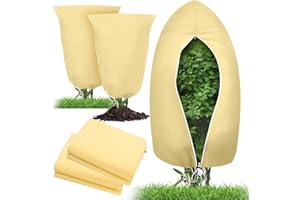 Behiruch Pack of 2 Winter Plant Protectors, 120 x 180 cm, Winter Protection for Plants with Zip, Drawstring, Tear-Resistant, Breathable, Reusable for Pot Plants, Olive Tree, Palm Trees (Beige)