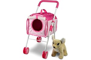 Anivia Passeggino per Animali Domestici e Accessori per Bambini dai 3 ai 7 Anni, Set da 2 Pezzi per Cani da Gioco, Set da Gioco per Cuccioli con 1 Cucciolo Incluso Rosa