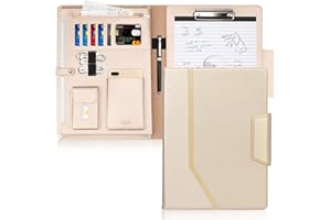 ‎TOPLIVE Toplive Schreibmappe A4 Konferenzmappe PU Leder Ordner Klemmbrett Dokumentenmappe, Kartenfächer, Visitenkartenetui- Perfekt als Konferenzmappe,Gold