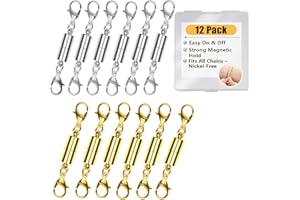 BONISON 12Pcs Magnetic Necklace Clasps Labstor for Jewellery Making, Magnet Extender Clasps for Bracelet Necklaces Anklet Chain Fasteners Clasps for DIY Anniversary Holiday Christmas Gifts Gold & Silver