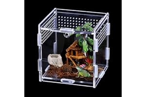STRIXORN Transparent Reptile Feeding Box, Portable Acrylic Insect Feeding Box with Vents Anti-Escape Design, Insect Habitat Terrarium Case for Spide, Lizard, Scorpion, Centipede, Horned Frog, Beetle(S)