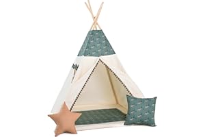Rainbow Kids Tipi Zelt für Kinder | Baumwollsegeltuch Tippi Kinderzelt, Mehrere Muster und Farben mit und ohne Spielzubehör für Outdoor- und Indoor-Kinderspaß (Elchilein, mit Zubehör (klein))