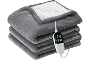 ‎FULLUKY Heizdecke mit Abschaltautomatik, 180x150cm Flanell Elektrische Wärmedecke Heizdecke, 3 Mins Schnellheizung, 6 Temperaturstufen, 2-4-6-8-10H Auto-Off-Timer, Überhitzungsschutz, Waschbar (Hellgrau)