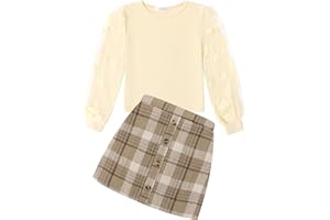 Arshiner Filles Ensembles Élégant Hauts à manches longues avec Jupe en Plaid Enfants Ensemble Mode Tenue Automne Hiver Vêtements Set pour Fille 5-13 ans