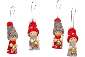 Dekohelden24 Skrzat bożonarodzeniowy jako ozdoba na choinkę, zestaw 4 sztuk, w kolorze szarym/czerwonym z dzwoneczkiem, 8 cm, 550041