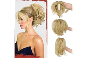 Sofeiyan Queue de Cheval Extension Naturel, Clip Ponytail Cheveux avec Fil Métallique Flexible Intégré, Perruque Postiche Synthétique Courte Droite pour Femmes,Blonde Sale