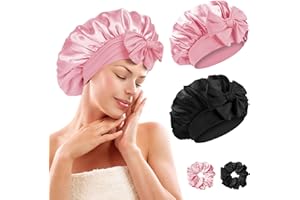 Fefod Berretto di Seta, 2pcs Cuffia Seta Capelli Notte con 2 Elastici, Regolabile Cuffia di Seta Elastico, Morbido e Confortevole Berretto da Notte Raso, Adatto Protezione per Capelli Lunghi/Ricci