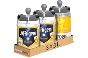 Affligem, Pelforth - Pack de 3 fûts 5L - 2 Affligem Blonde, 1 Pelforth - Bière blonde 6,7 - Bière blonde 5,8 - Compatible avec Tireuse BeerTender - Utilisable sans Machine à Bière - Coffret Bières à