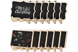 Jinlaili 12 Piezas Mini Pizarra, 2 Estilos Tablero de Tiza, Borrable Tablero de Mensaje, Reutilizable Cartel Pizarra de Madera, Pizarra Decorativa para Boda, Cumpleaño, Bare, Fiesta y Restaurante