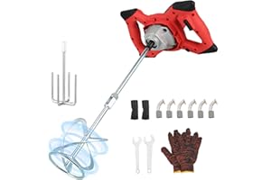 TECKZOON Mezcladora de Mortero, 2100W Mezclador de Hormigón Eléctrico con 6 Velocidades, Agitador M14 Ajustable, Mezclador de Cemento Industrial para Mezclar Pienso, Pintura, Cemento, Mortero