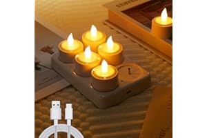 EXTSUD Lot de 6 Bougie LED Rechargeable Bougie Chauffe-plat LED Électrique Flamme Vacillante avec Station de Charge, Décoration pour Noël Anniversaire Mariage Table Restaurant Hôtel