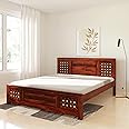 RJ ART Wooden Modern Queen Size Bed Without Storage | Wooden Double Bed Cot Bed for Bedroom Furniture | Palang Double Bed for Hotels | Solid Sheesham Wood, Honey Finish