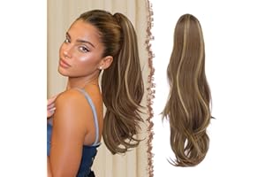 FESHFEN Extensión de cola de caballo con cordón, Natural Ondulado Rizado Sintético Rubio Miel Mixto Marrón Claro Ponytail Extensiones Coleta Postizos para Mujeres, 50 cm