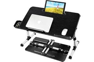 AirOpen Stolik do Laptopa do łóżka, Regulowana Wysokość i Kąt, Składany, Z Szufladą, Stojakiem na Tablet, Może być Używany w łóżku, na Kanapie, na Podłodze (60 x 34 cm, Czarny)