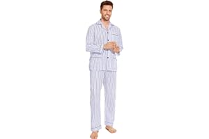 GLOBAL Pijama Hombre 100% Algodón Ropa de Dormir Manga Larga con Botones Cordón Transpirable Conjunto de Pijama Hombre Ropa de Estar por Arriba y Abajo S-3XL