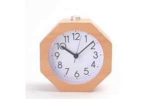 Lancoon Wooden Analog Alarm Clock, Small LED Non-Ticking Quiet with Arabic Numerals Wake Up Light Night Snooze Function Battery Operated Easy To Set for Kids Men Women (Yellow)