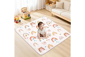 ALLDOMESS Tapis de Juego Bebé 127 * 127cm, Alfombra de Actividades con Acolchado Grueso para Tummy Time, Base Antideslizante Segura para Gateo, Boho Arco Iris