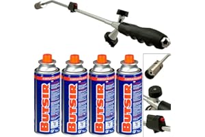 DEUBA® Unkrautbrenner inkl. 4 Butangaskartuschen Bajonettanschluss Piezo Zündung Unkrautvernichter Brenner Abflammgerät