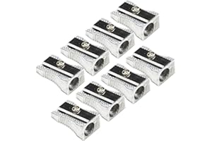 LAMXD Mini sacapuntas de metal de aleación de aluminio de un solo agujero, sacapuntas de mano para la mayoría de lápices de tamaño para adultos y niños (8 piezas)