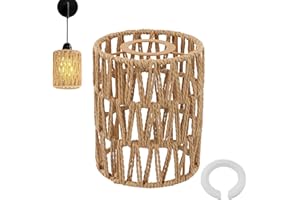 HUAMIRRA Abat Jour Rotin Main Style Boho, Lot de 1 Abats Jours en Rotin avec 1 Bague D'adaptation, Osier Abats Jour de Suspension Rechange, pour E27, E14 Applique, Lampe de Table