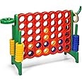 GYMAX Giant 4 in a Row Game, Jumbo 4 to Score Garden Games with 42 Rings, Basketball Hoop, Ring Game & Quick-Release Slider, Outdoor Four in a Row Toys for Kids Adults Family (Green)