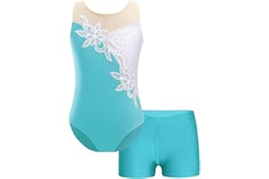ranrann Enfant Fille Justaucorps Gymnastique sans Manche Strass Paillette Brillant avec Short Tenue Patinage Danse Costume Spectacle 5-16 Ans