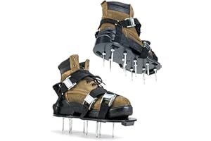 QWORK® Lawn Aerator Shoes - Sturdy Plastic Base with Metal Buckle Strap and 26 High-Performance Spikes