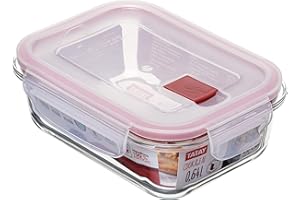 Tatay Tupper Cristal 0,64 L Cook & Eat | Vidrio Borosilicato Resistente | Tapa Hermética Clip, Válvula de Vapor | Apto Microondas, Horno, Nevera y Congelador | Libre de BPA | 13,7x17,9x6,3 cm, Rojo