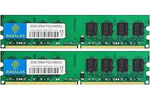 Rasalas DDR2 800 PC2-6400 DDR2 4GB Kit (2x2GB) DDR2-800 Udimm RAM Desktop PC2-6400U 2RX8 1.8V CL6 240 Pin Non-ECC Unbuffered Desktop RAM Memory Modules