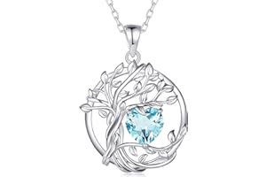 FANCIME Tree of Life Birthstone Necklace for Women 925 Sterling Silver Tree Pendant Birthstone Necklace Jewellery Gemstone Anniversary Birthday Christmas Gifts for Wife Girls Her