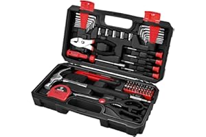 DEKOPRO 62-Teiliger Werkzeugkoffer Klein: Allgemeines Handwerkzeug-Set Für Den Haushalt Mit Aufbewahrungsbox Aus Kunststoff (Rot)