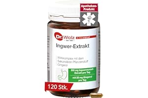 ‎DR. WOLZ Dr. Wolz Ingwer-Extrakt Kapseln, mit einem hohen Anteil an Gingerol aus 500mg Ingwerwurzel-Extrakt, Rückstandskontrolliert und deutsche Herstellung, 120 Kapseln