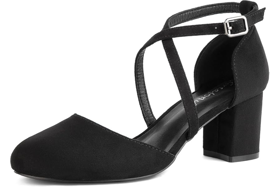 Greatonu Women's Elegant Cross-Strap Pumps Closed Toe Sandals with Heel for Wedding Decolte Medium Wide Heel