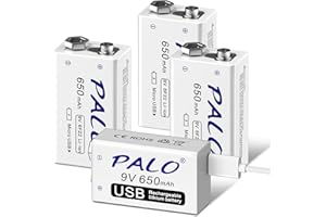 Mspalocell Bateria litowa 9V 650mAh, 4 sztuki szybkiego ładowania 1500+ cykli Akumulator blokowy 9V z kablem mikro USB i wskaźnikiem ładowania, akumulator o niskim samorozładowaniu 9V