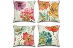 Artscope wasserdichte Kissenbezugen, 4er Set Kissenhülle Atmungsaktiv Kissen Fall für Outdoor Balkon Terrasse Patio Garten Bauernhaus Dekor 45x45CM (Hortensie und Lotus)
