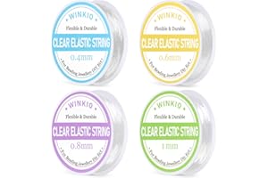 WINKIO 4 Rollen Elastisches Band (52m) – Gummiband für Armbänder (0.4/0.6/0.8/1mm) | Transparente Reißfestes Nylonschnur & dehnbares Fäden für DIY Schmuck, Perlenarmbänder und Handwerk