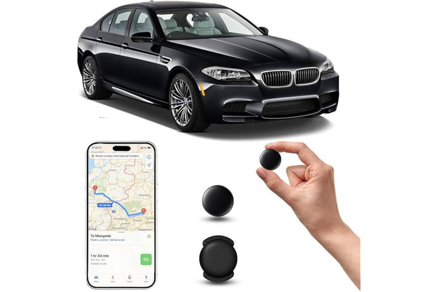 Car GPS Tracker, Hidden Magnetic GPS Locator without SIM without Subscription, Car Locator Compatible with Apple Find My App(IOS) for Children, Pets (1 Black)