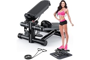 KitGody Mini Steppers for Exercise, Stair Stepper 330 lb Capacity, Workout Stepper Machine for Exercise at Home, Step Machine with Resistance Bands, Piano Black