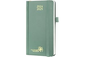 POPRUN Kalendarz Kieszonkowy 2024 2025 Mały 16,5 x 9 cm, 17 Miesięcy od Sierp 2024 r. do Grud 2025 r, Elastyczna opaska, 1 Tydzień 2 Strony, Papier z Certyfikatem FSC® 80 GSM - Zielony Midnight