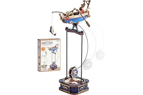 ROKR 3D-pussel modellkit gravitation swing-serie båt trä retro dekorativ för vuxna modellbyggsatser jul födelsedagspresenter för tonåringar och vuxna, dynamisk balansprydnad, havsfiskare, MCD02