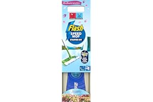 Flash Speedmop Mrs Hinch's Wet Mop Head Floor Cleaner Starter Kit For Cleaning Floors With Scrubbing Action, Includes: 1 Mop, 6 Wet Refills, Lemon Scent