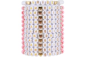 Leseogye 12PCS Team Bride Bracelets, 1 bridal bracelet and11 bridesmaid bracelets, Hen Party Bracelet Premium Soft Clay and Acrylic Beaded, Bridesmaid Team Bride Gift for Wedding Bachelorette Party