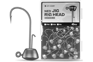 OJYDOIIIY Ned Rig Jig Heads, 40 Pack Finesse Mushroom Jig Hooks Kit for Bass Fishing 1/10oz 1/8oz 3/16oz