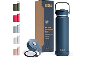 BEOLA 750ml Water Bottle 18/8 Stainless Steel 304 Double Wall Insulated Thermos Bottle with Straw Lid and wide mouth, 2 lids included, Hot Cold Liquids Sports Bottle, 25oz (Sailor Blue)